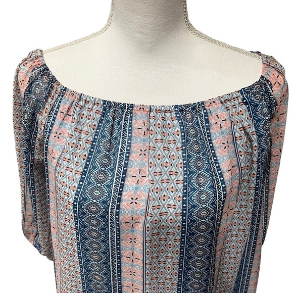 L Love Bohemian Print 3/4 Sleeve Shift Dress Blue & Pink Women’s Size Small - Picture 7 of 10